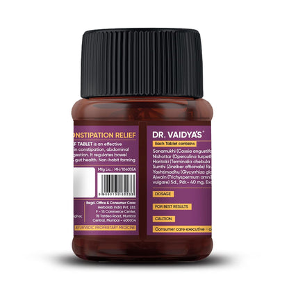 Dr. Vaidya's Constipation Relief Tablets | Improves Digestion & Regulates Bowel Movement | Sonamukhi, Haritaki & Sunth | (30 Tablets)