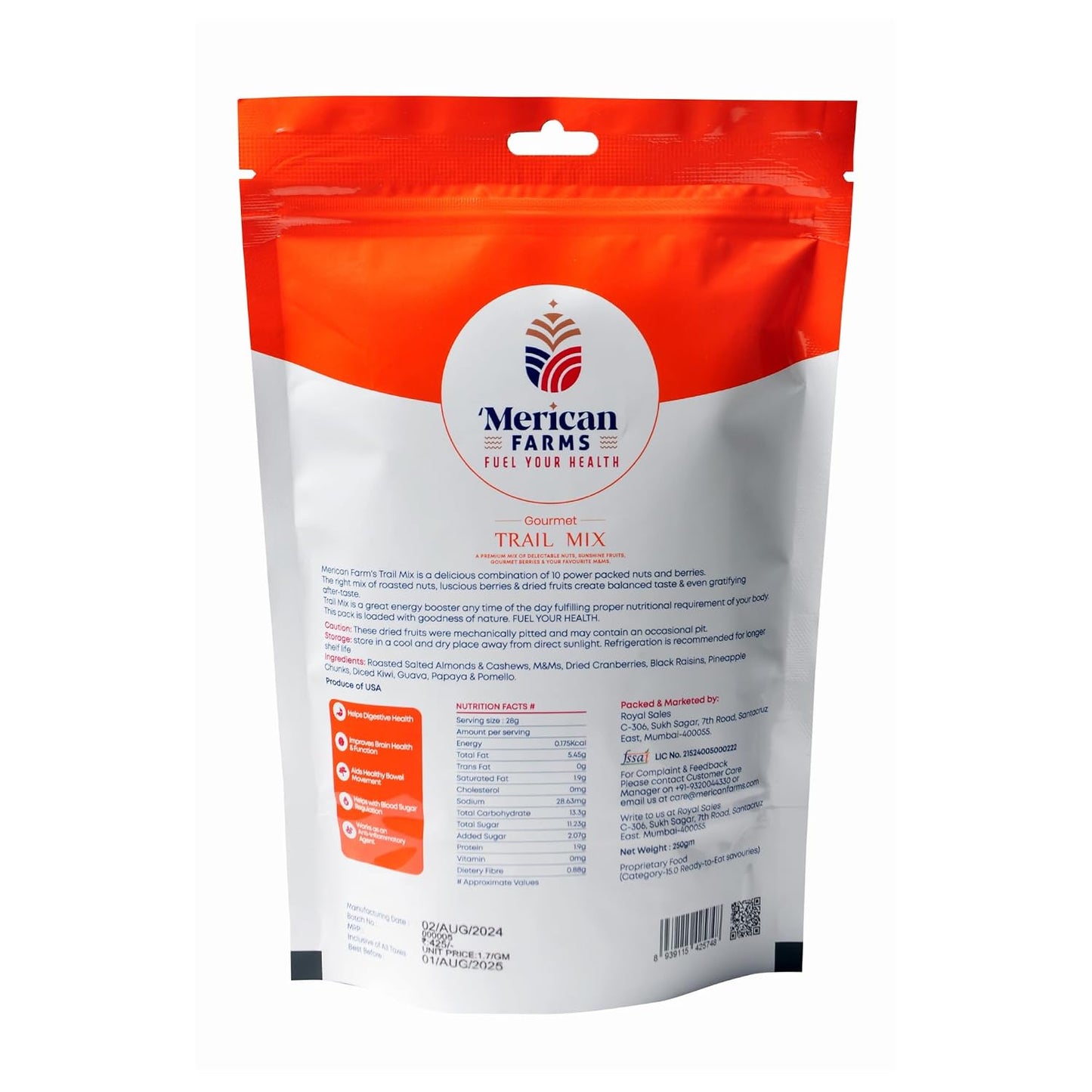 Merican Farms Trail Mix Assorted Mix Dry Fruits Healthy Dry Fruits Mix 250gm (Pack of 1) Healthy Anytime Snacking, Berries,Trail Mixes