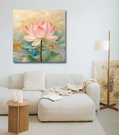 Lotus Flower Painting for Wall Vastu (15+ DESIGNS) Framed Lotus Canvas Painting for Living Room, Bedroom | Nature Floral Wall Art with Multiple Design Variations (Light Pink Lotus, 18x18 Inch, Framed)