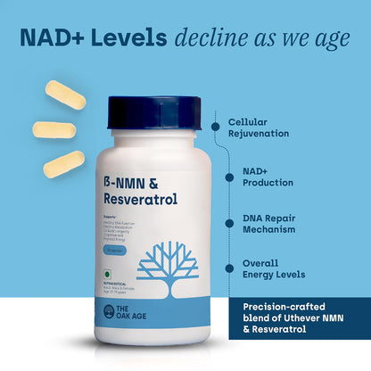 The Oak Age NMN + Resveratrol & CoQ10 Bundle | One Supports NAD⁺, The Other Powers Mitochondria | Complete Cellular Energy Support Without Stimulants