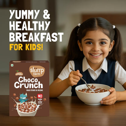 Slurrp Farm Choco Crunch Chocolate Cereal | No Maida, No Refined Sugar, No Added Colour | Ragi Stars and Moons | Healthy Breakfast for Kids | 300 g