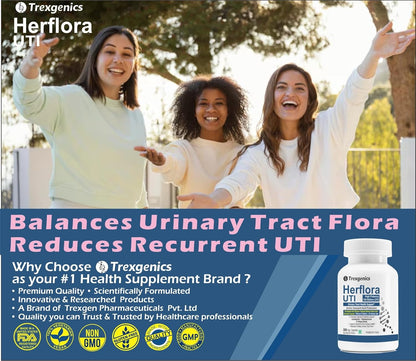 Trexgenics HERFLORA-UTI Probiotics 150 Billion CFU Urinary Tract Health Support Delayed release stomach acid protection capsules (30 Veg Capsules))