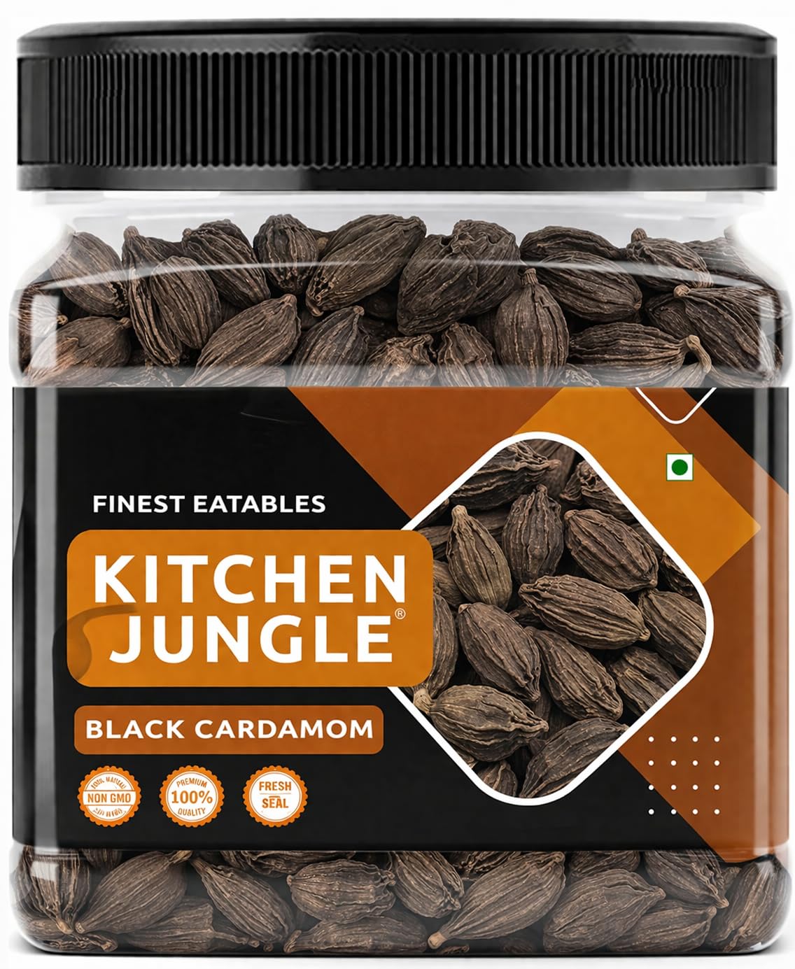Kitchen Jungle Premium Black Cardamom (Kali Elaichi) 100g | Bold Whole Badi Elaichi Pods | Strong Smoky Aromatic Spice for Biryani, Garam Masala, Curries & Indian Cooking