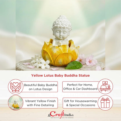 Yellow Lotus Baby Buddha Statue Showpiece for Home Décor | Living Room, Bedroom, Office & Car Dashboard