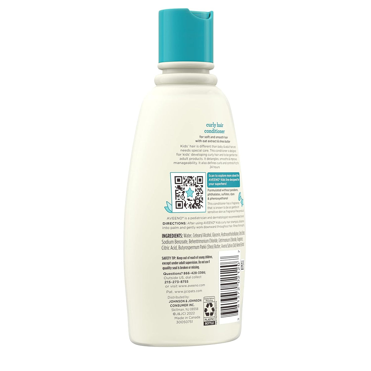 Aveeno Baby Kids Curly Hair Conditioner With Oat Extract & Shea Butter, Gently Nourishes & Hydrates For Defined Curls, Tear-Free & Suitable For Sensitive Skin, Hypoallergenic, 12 Fl. Oz, 1 Count