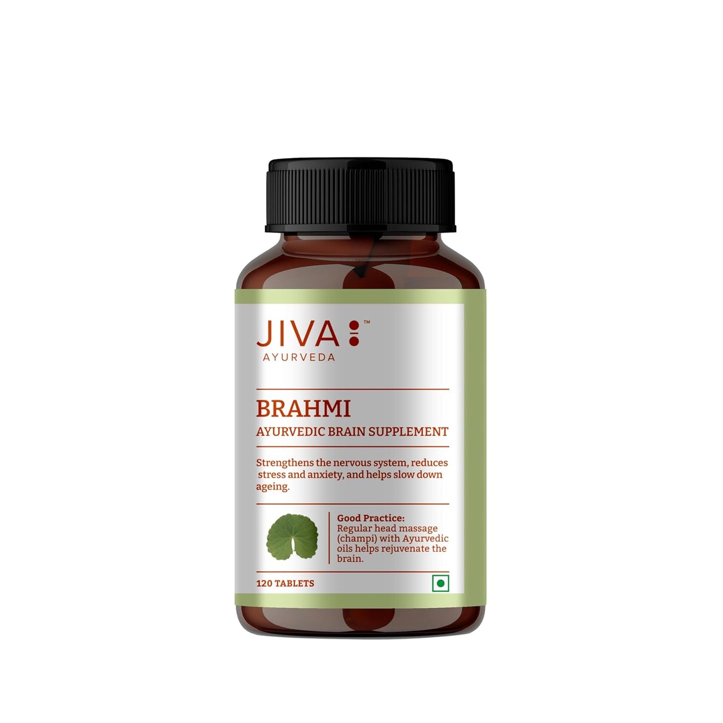Jiva Brahmi Tablets 500mg | 100% Ayurvedic Formulation Rejuvenates Nervous System, Reduces Stress, Anxiety And Slows Down Aging- 120 Tablets
