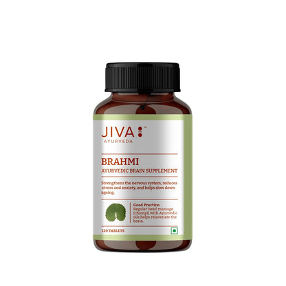 Jiva Brahmi Tablets 500mg | 100% Ayurvedic Formulation Rejuvenates Nervous System, Reduces Stress, Anxiety And Slows Down Aging- 120 Tablets