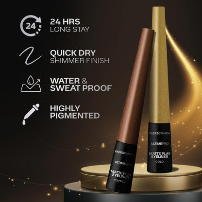 FACES CANADA Ultime Pro Matte Play Eyeliner - Copper, 2.5 ml | Quick Dry | Shimmer Finish | 24 Hr Long Lasting Formula | Precise Felt Tip | Highly Pigmented | Waterproof, Smudgeproof & Sweatproof