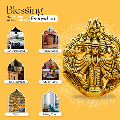 100% Pure Brass Panchmukhi Hanuman (Size: 10 cm) | Panchmukhi Hanuman Murti for Door Entrance | Panch Mukhi Hanuman Ji for Wall | Vastu Protection from Evil Eye