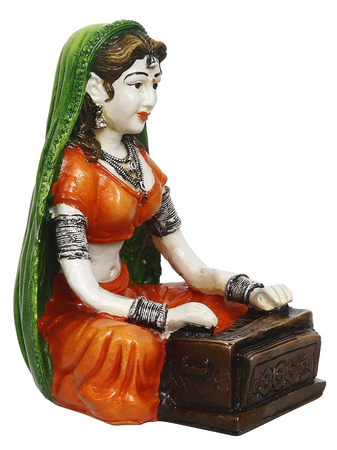 Resin Woman Statue Playing Harmonium Showpiece for Home Decor Living Room Bedroom Office Desk Table TV Unit | Womens Day Gift for Ladies | Housewarming Birthday Gift for Women
