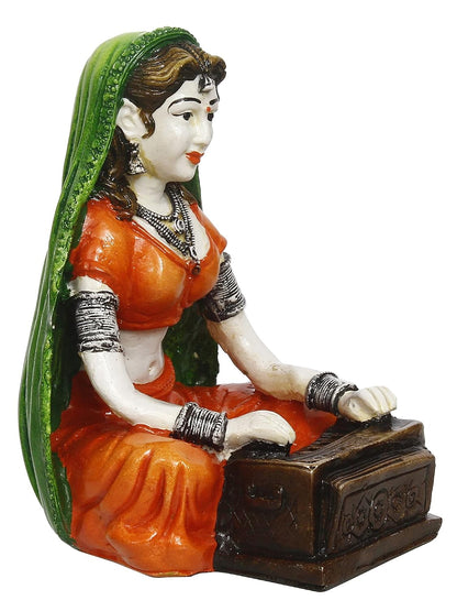 Resin Woman Statue Playing Harmonium Showpiece for Home Decor Living Room Bedroom Office Desk Table TV Unit | Womens Day Gift for Ladies | Housewarming Birthday Gift for Women