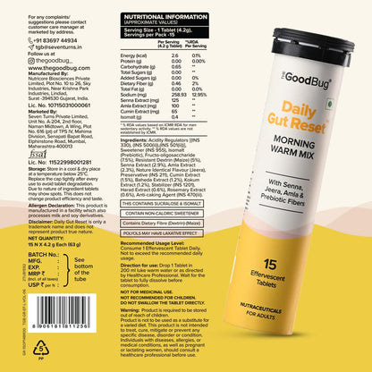 The Good Bug Gut Reset Morning Warm Mix | Effervescent Tablets with Ayurvedic ingredients & Prebiotic Fibres | Supports Regular Bowels, Eases Bloating & Digestive Comfort | 15 Tablets