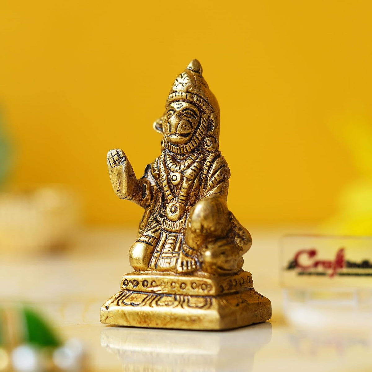Golden Brass Hanuman Ji Murti Statue | Blessing Lord Hanuman Idol for Home Temple Pooja Mandir Car Dashboard | Gift for Housewarming Birthday