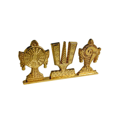 Tirupati Balaji Symbol Stand Shankh Chakra Namah Gold Plating Antique Decorative for Car Dashboard Home & Office Table Showpiece Figurines,Religious Gift Idol...