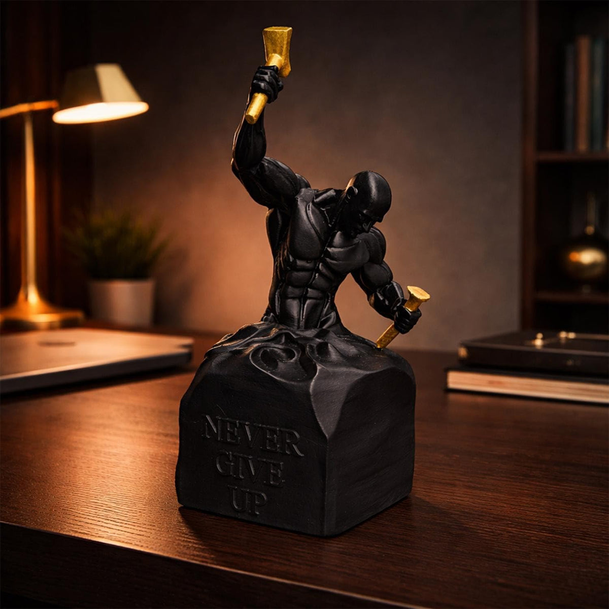 Aura 3D Bold Muscular Figure Abstract Statue for Home Decor showpiece Figurine Sculpture for Home Decoration Items for Living Room Office Desktop Bookshelf Black with Gold Art Gift