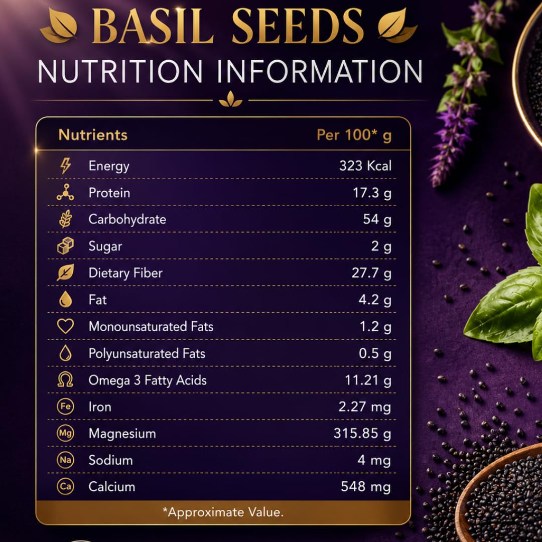 TruNutra Basil Seeds (Sabja Seeds) 200g, Natural Superfood for Falooda & Detox Drinks, Rich in Dietary Fiber, Omega-3 & Antioxidants, Vegan, Gluten-Free & Keto