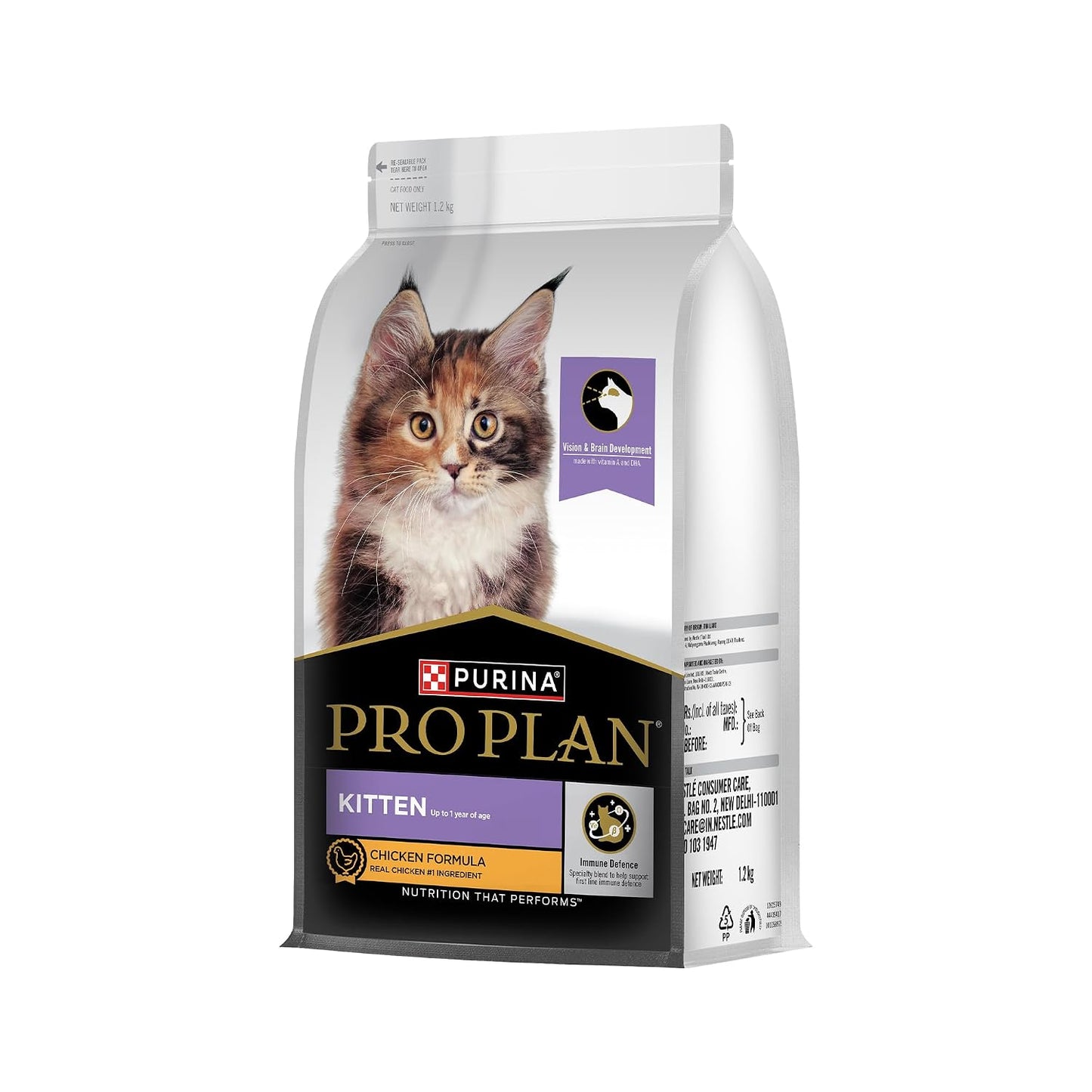 Purina Pro Plan Kitten Dry Food with Chicken, 1.2kg Pack | With Chicken, Complete Kitten Nutrition, High Quality Protein, Essential Vitamins & Minerals