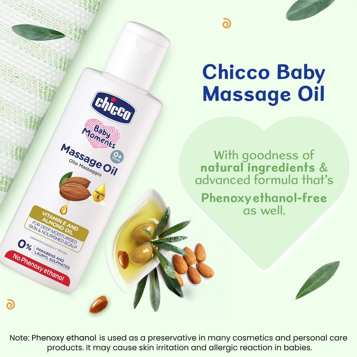 Chicco Baby Moments Massage Oil, New Advanced Non-sticky & Moisturizing Formula, Suitable for Baby’s Skin, Hair & Scalp, No Phenoxyethanol & Parabens (200ml)