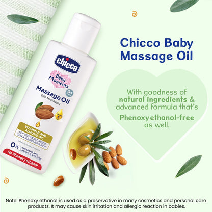 Chicco Baby Moments Massage Oil, New Advanced Non-sticky & Moisturizing Formula, Suitable for Baby’s Skin, Hair & Scalp, No Phenoxyethanol & Parabens (200ml)