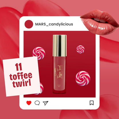 MARS Candylicious Sheer Lip Gloss for Women | Hydrating & High Shine | Lightweight | Non-Sticky | Enriched with Vitamin-E, Hyaluronic Acid & Avocado Ester (4.0ml) (11-TOFFEE TWIRL)