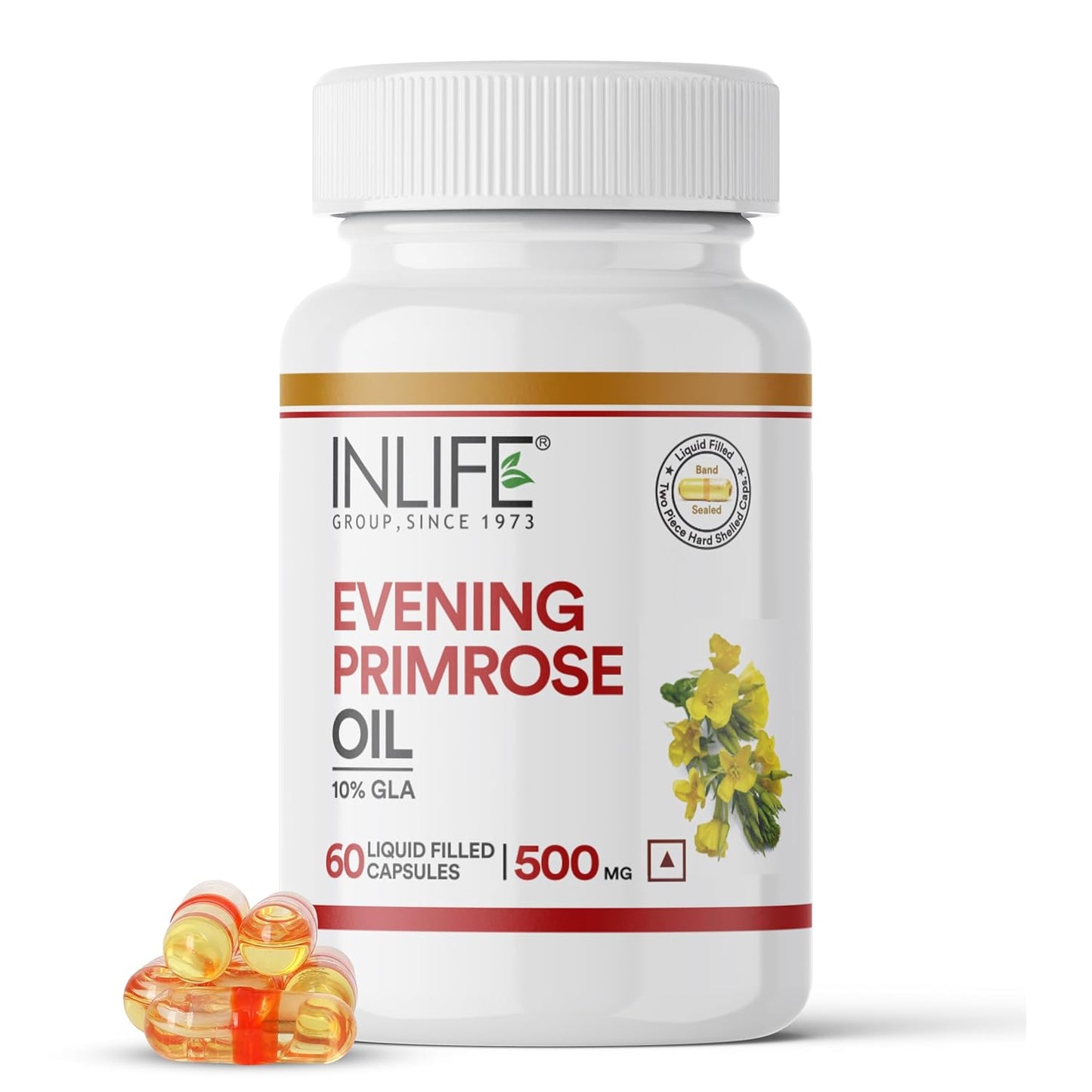 INLIFE Evening Primrose Oil Capsules 500mg | 10% Gamma Lionlenic Acid | Supplement for Hair and Skin - 60 Liquid Filled Capsules (Pack of 1)