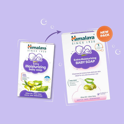 Himalaya Extra Moisturizing Baby Soap for Dry Skin - 75g | Helps Lock In Moisture With Aloe-Milk Moisture Complex of Almond & Olive Oil | Free From Harsh Chemicals | #1 Doctor Recommended Brand