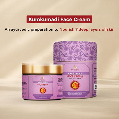 WE HERBAL Kumkumadi Face Cream for brighter, Radiant Glow, Skin Rejuvenating & Firming, 100gm Ayurvedic Moisturizer with Natural Ingredients, No Artificial Chemicals, Fragrance or Colour