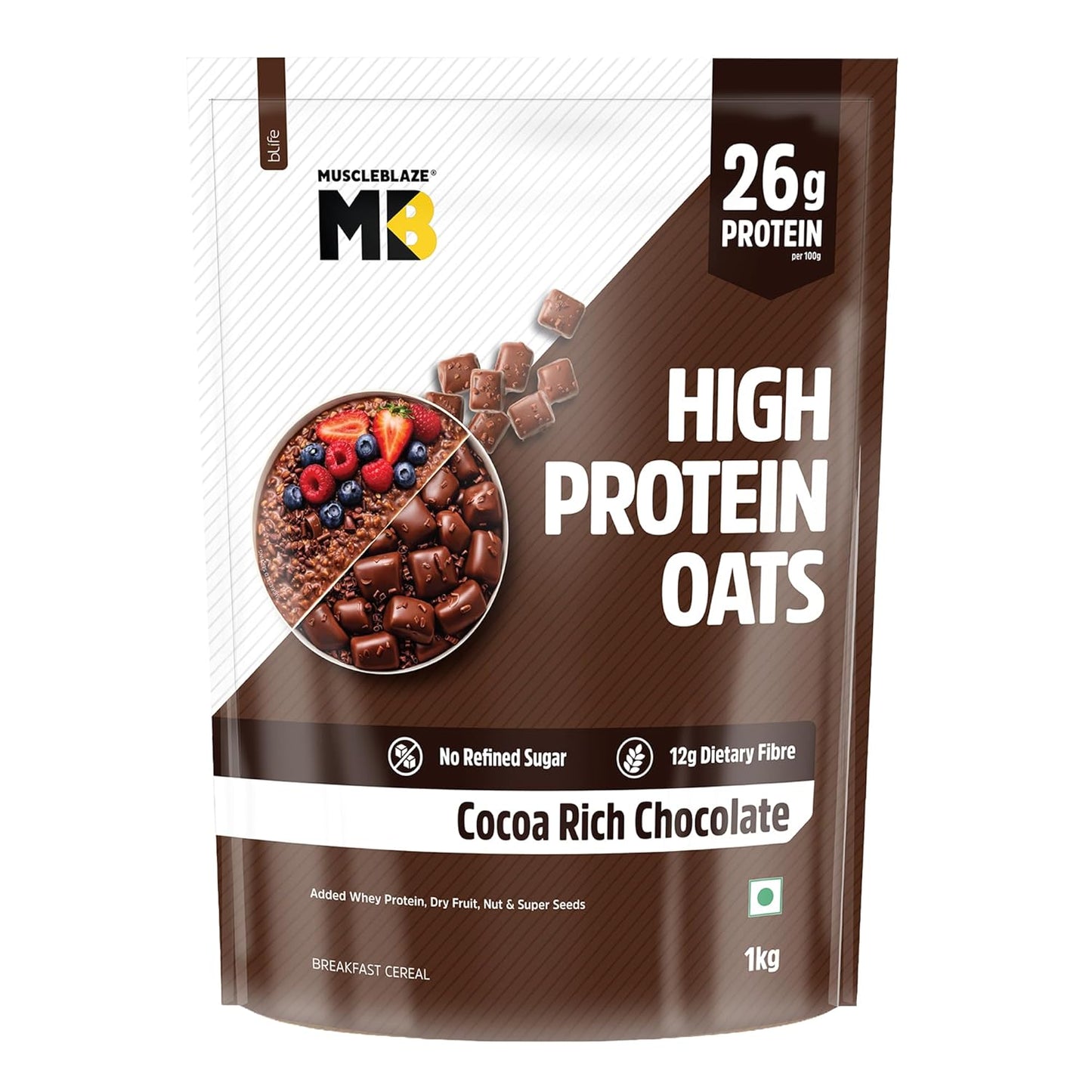 MuscleBlaze High Protein Oats (Cocoa Rich Chocolate, 400g) | 26g Protein | Breakfast Cereals for Weight Management | 26g Protein | Breakfast Cereals for Weight Management