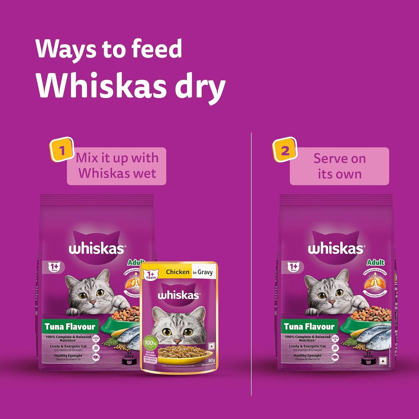 Whiskas Adult (1+ Years) Dry Cat Food, Tuna Flavour, 1.2 kg, Contains 41 Essential Nutrients, Complete & Balanced Nutrition for Adult Cats