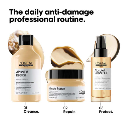 L'Oréal Professionnel Absolut Repair Shampoo for Dry & Damaged Hair - 300ml | Professional shampoo for Strengthening and Repairing Hair, With Protein & Omega-9, For Men & Women