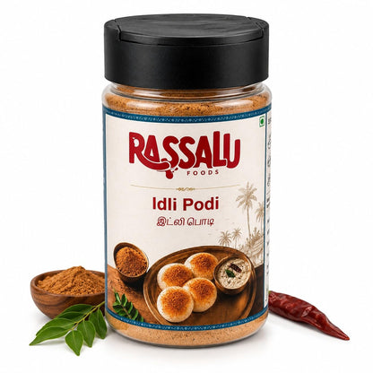 Rassalu Foods Traditional Andhra Idly Podi 150g | Milagai | Idli Dosa | Gun Powder | Spiced Lentil Chutney Powder | Breakfast | Travel Friendly | No Preservatives