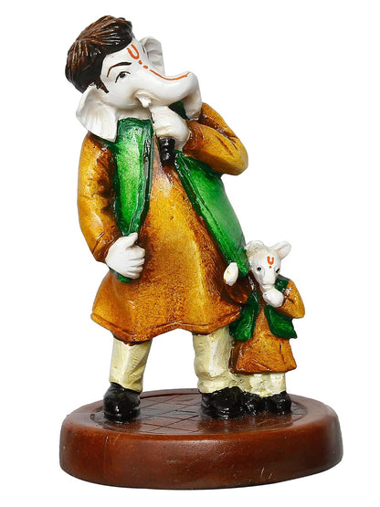 Handcrafted Polyresin Lord Ganesha Idol Singing With Mushak Statue Decorative Showpiece Perfect For Music Lovers, Home Decor, Living Room, Office Desk, Pooja Room- Gift For Hindu Festivals