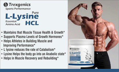 Trexgenics L-LYSINE HCL PURE POWDER Essential amino acid Cold Sores, Immunity, Muscle Mass, Skin, Hair Support 83 Servings (250 GRAM)