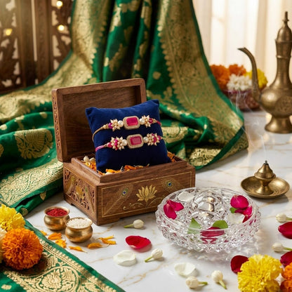 SAUDEEP INDIA Feng Shui Crystal Tortise with Plate for Good Luck with Lumba/Couple Rakhi Set Brother Bhabhi | Turtle for Vastu Home Decor(Couple Rakhi with Gift Hamper)