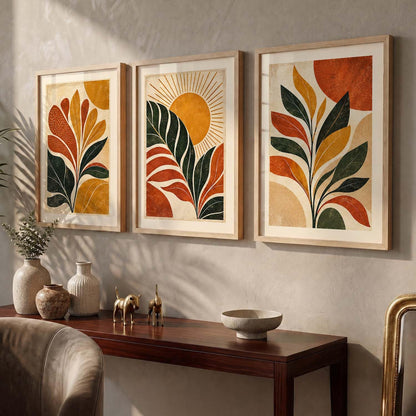 Aesthetic BOHO Art | Minimalist BOHO Wall Paintings with Frame for Home Living Room Bedroom Hotel Decoration | Digital Reprint Set of 3 | 13X17 Inch