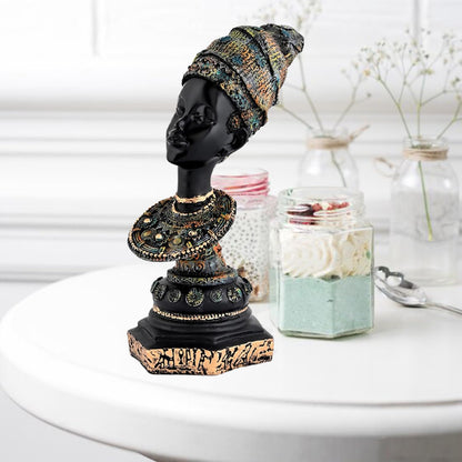 African Lady Statue with Pot|Graceful and Cultural Home Décor (Pack of 1, Black, Green & Golden, Model 1)
