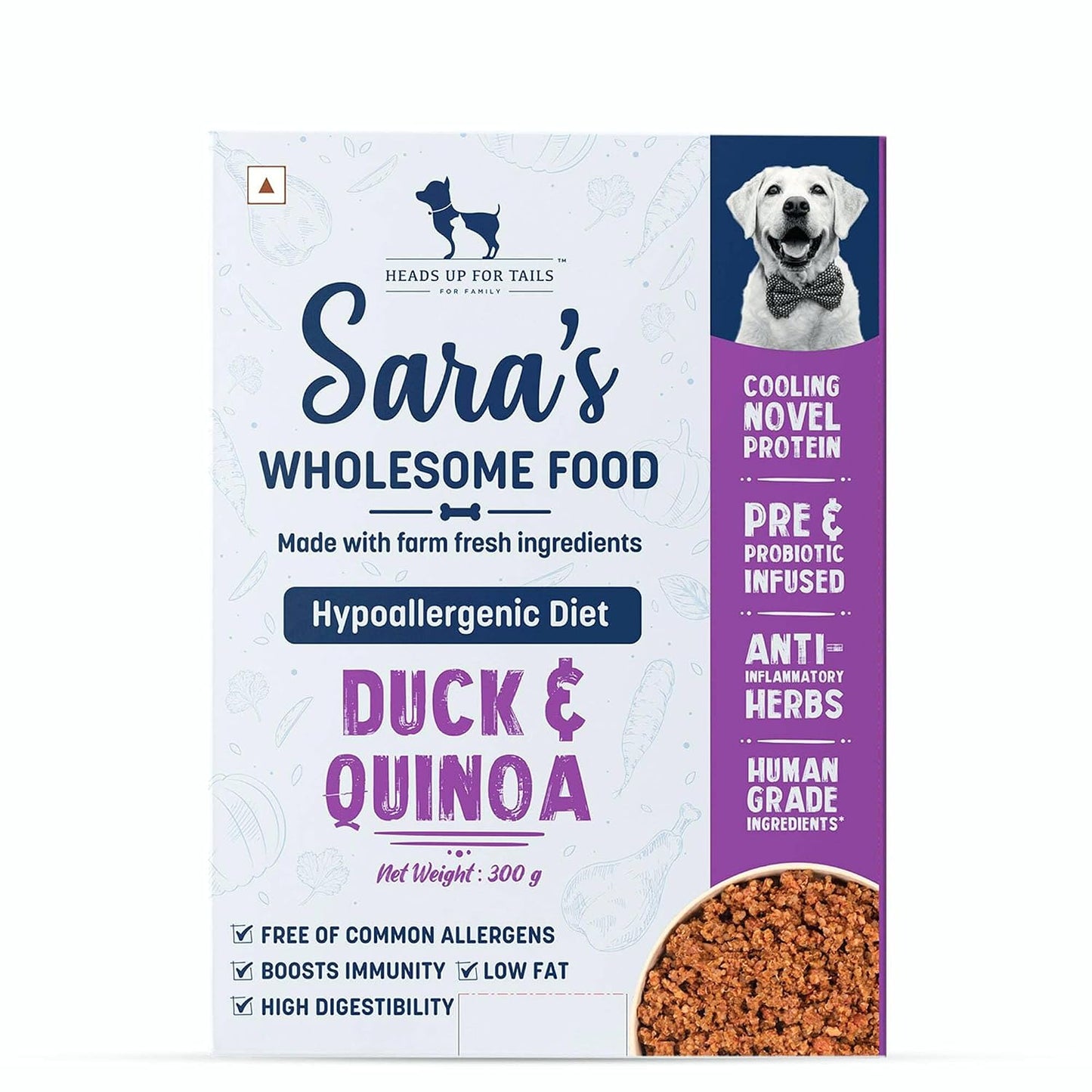Sara's Wholesome by HUFT Duck & Quinoa – 300 gm | Wet Dog Food | Natural Hypoallergenic Recipe with Added Vitamins & Minerals | Gluten Free | Vet Approved | All Life Stages