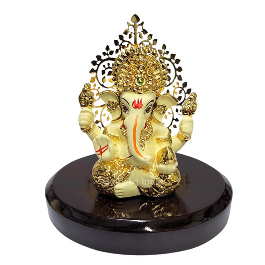 Gold Art India Lord Ganesha Idol Kalpavruksh Tree Ganesh Idol for Home Entrance Ganesh Ji for Car Dashboard | Ganesh Murti for Home Decor, Gifting & Pooja Room Oval MDF Base (Off White)