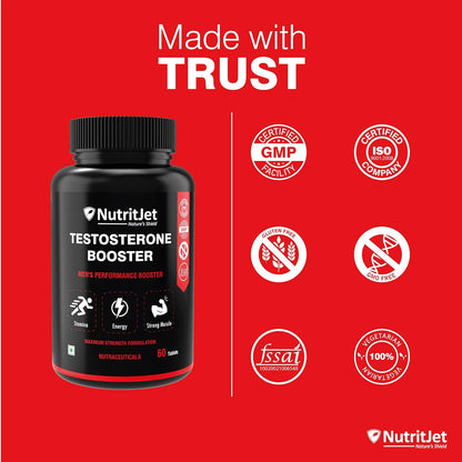 NutritJet Testosterone Booster for Men - Muscle Growth, Strength, Stamina & Performance - 60 Veg Tablets