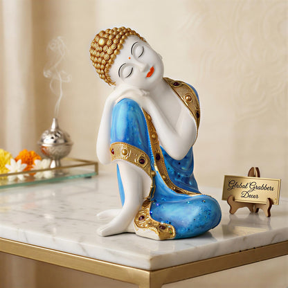 Buddha Idol Statue | Show Pieces for Home Decor Living Room (Blue White Glossy)