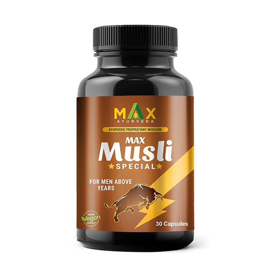 Max Ayurveda Musli Special Capsules For 45+ Men | Power, Strength, Energy and Stamina Booster | 100% Vegan | Premium Ayurvedic Supplement - (30 Capsules)
