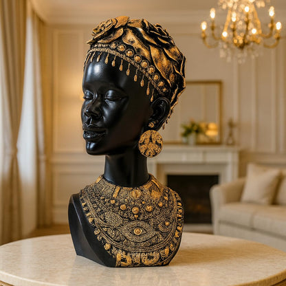 African Lady Statue | Stunning Home/Office Décor (Pack of 1, Black & Gold, Model 2)