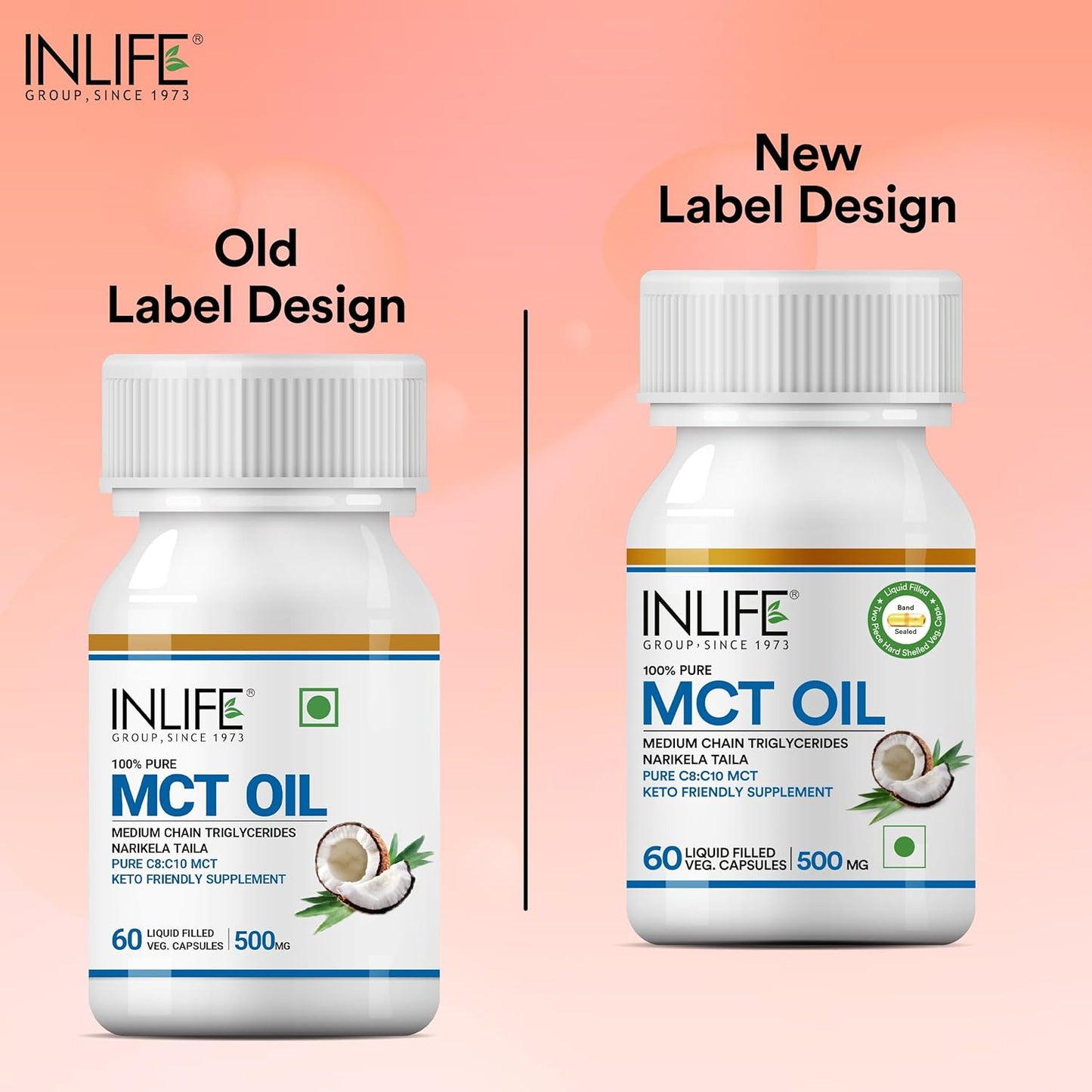 INLIFE Pure MCT Oil C8 C10 Keto Diet Friendly Advanced Products, Weight & Fat Management Food Supplement, 500mg - 60 Vegetarian Capsules (Pack of 1, 60, count)