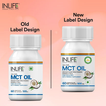 INLIFE Pure MCT Oil C8 C10 Keto Diet Friendly Advanced Products, Weight & Fat Management Food Supplement, 500mg - 60 Vegetarian Capsules (Pack of 1, 60, count)