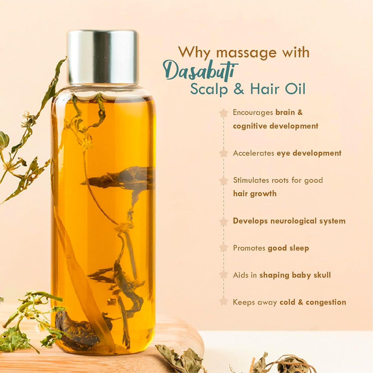 Nat Habit Winter Baby Hair Oil for Kids 0-5 Years | Ayurvedic Hair Oil for Baby with Brahmi, Matsyakshi & Dasabuti | Hair Growth Oil with Desi Ghee & Cold Pressed Oils | Cools Body, Aids Sleep, 110ml