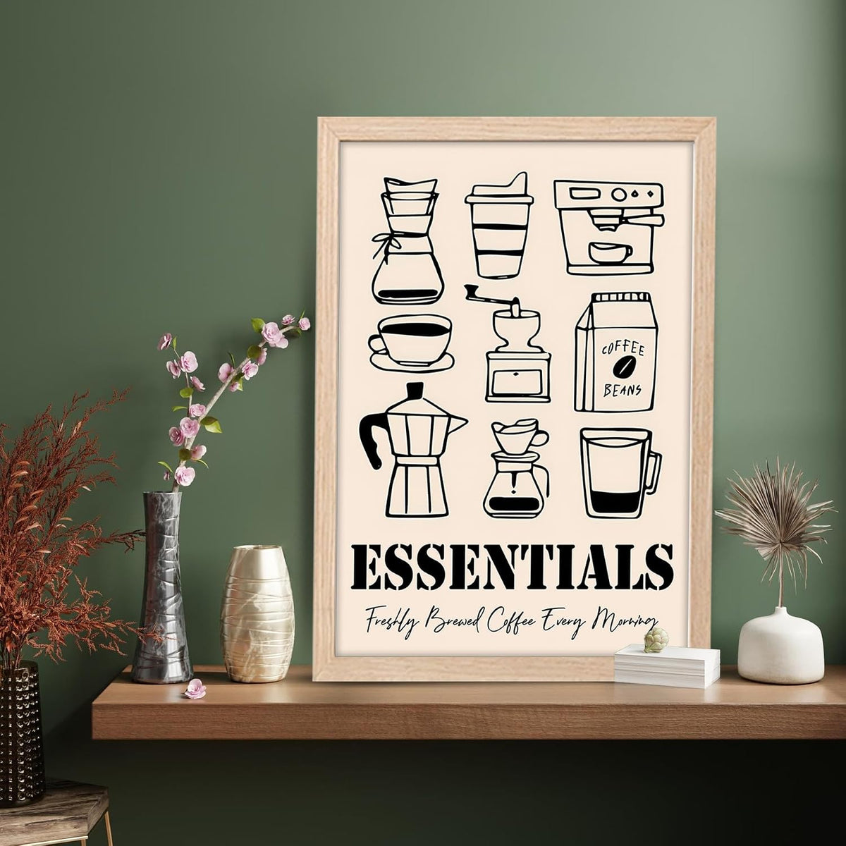 Framed Food Wall Art for Kitchen, Restaurant & Cafe Decor, 300 GSM Art Print, Natural Synthetic Wood Frame, Illustration, ART-7, 10x13 Inches