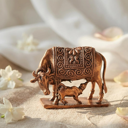 Pure Copper Kamdhenu Murti | Handcrafted Copper Idol for Pooja Room, Vastu Decor | Traditional & Auspicious Religious Hindu God Showpiece & Gift Item | 131gm (4x5 cm)