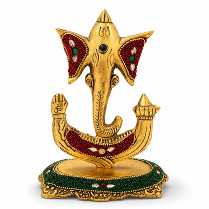 Kalakriti Decorative Lord Trishul Ganesha Idol for Home Decor – Golden Metal Finish Ganpati Murti for Pooja Room, Office & Gift Purpose