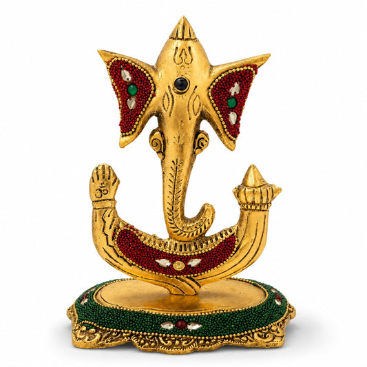 Kalakriti Decorative Lord Trishul Ganesha Idol for Home Decor – Golden Metal Finish Ganpati Murti for Pooja Room, Office & Gift Purpose