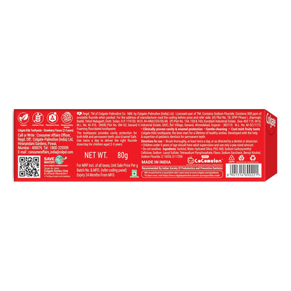 Colgate Kids Tiger Toothpaste for 2-5 Years - 80gm, Tooth Paste with 50% Lesser Abrasive Formula for Protecting Against Cavities (Strawberry Flavour)